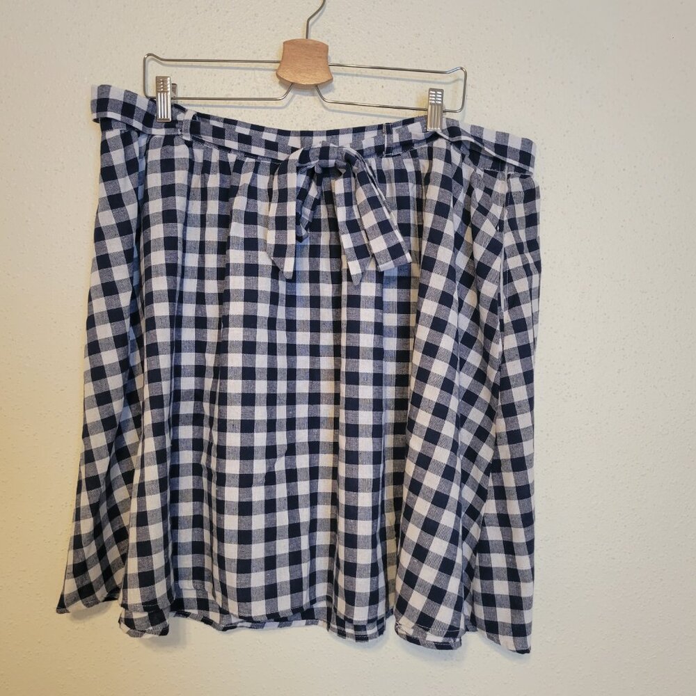 ModCloth Blue White Gingham Skirt 2X A-Line Belt Tie Pockets - Picture 2 of 11